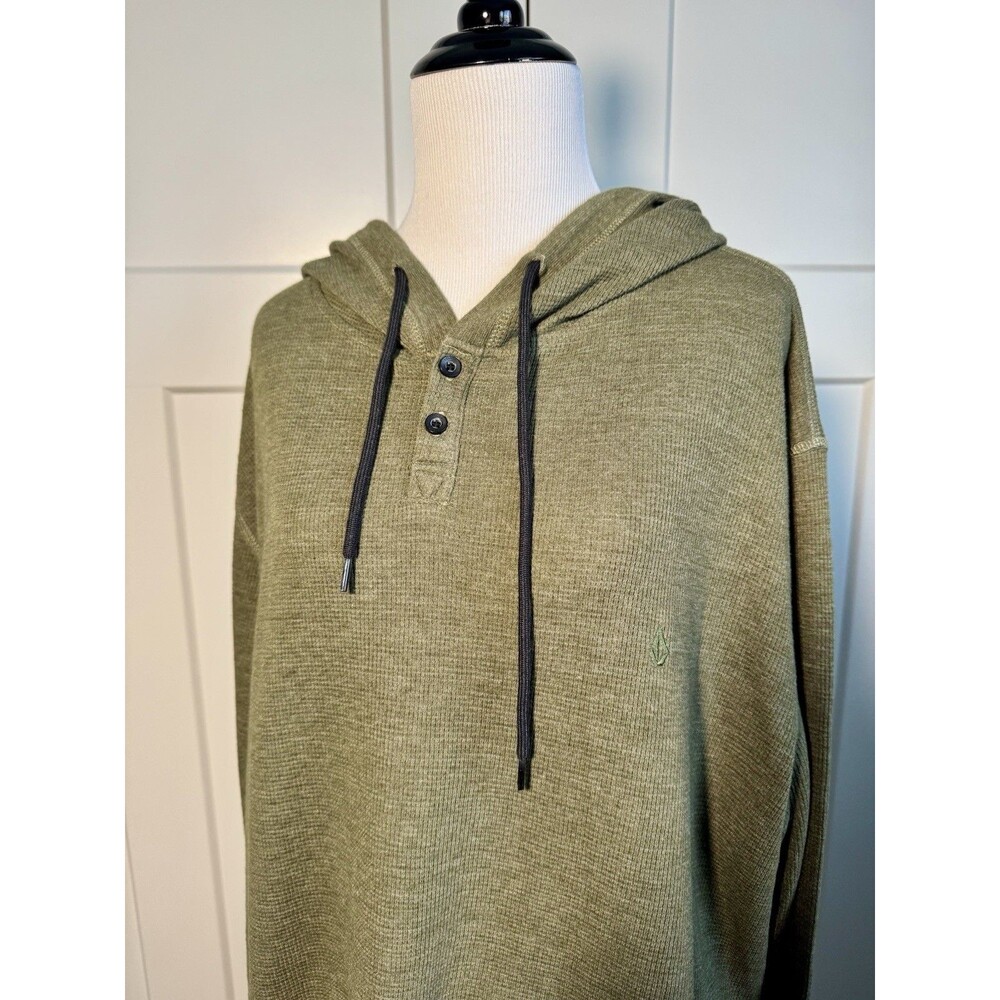 Mens Volcom Waffle Knit Olive Green Hoodie XL